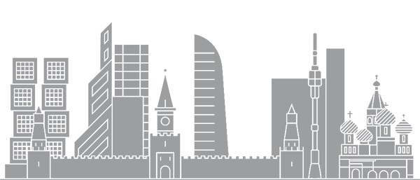 Skyline Moskou - Rusland - grijs met transparante achtergrond - 600 x 257 pixels